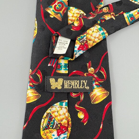 Wembley Black / Gold / Red Christmas Men's Tie 4" x 60" Vintage - Picture 3 of 4